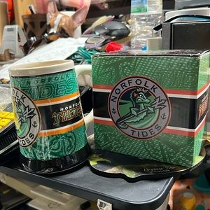 NIB NORFOLK TIDES BASEBALL TEAM BEER STEIN TANKARD COFFEE MUG SGA, NORFOLK, VA,